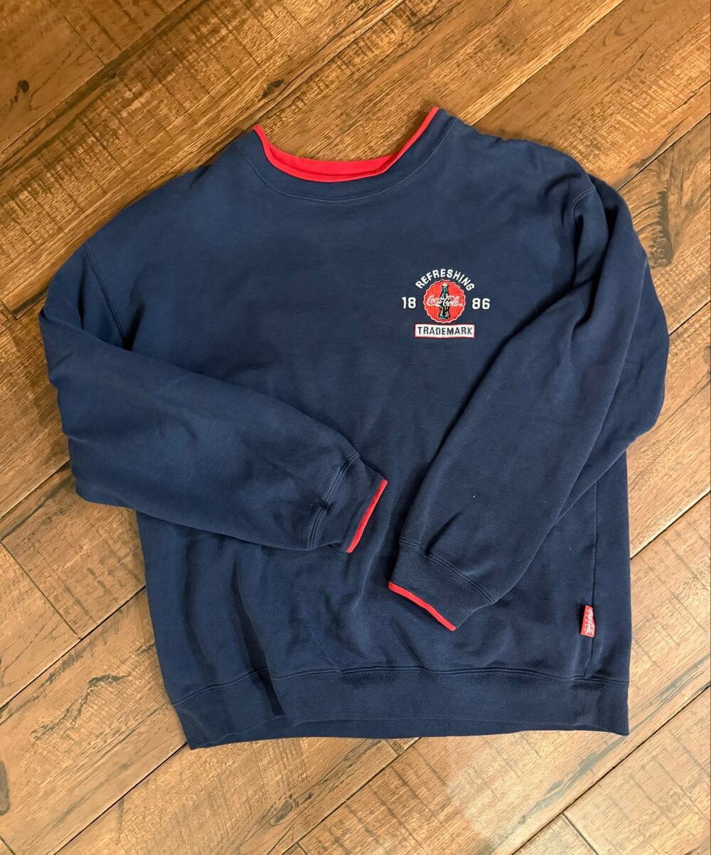 Vintage Coca-Cola Brand Sweatshirt Navy Red Contrast Trim Unisex Cozy Fall